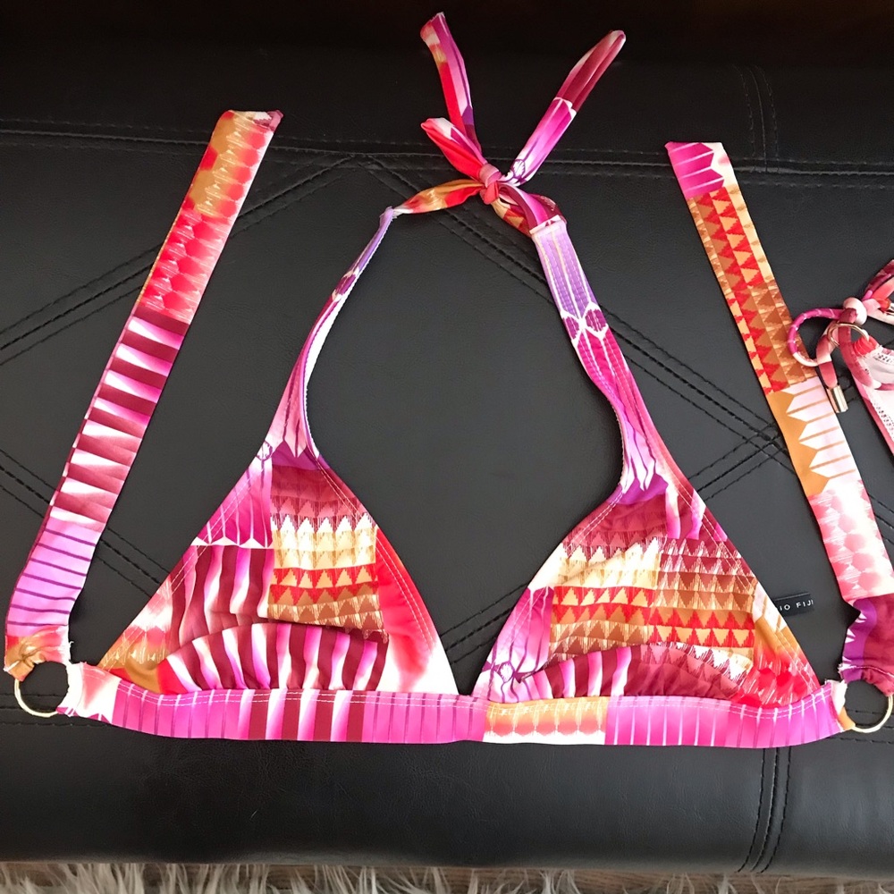 Radio Fiji Halter Top Side Tie Bottom Geometric Pattern Two Piece Bikini - Picture 3 of 10